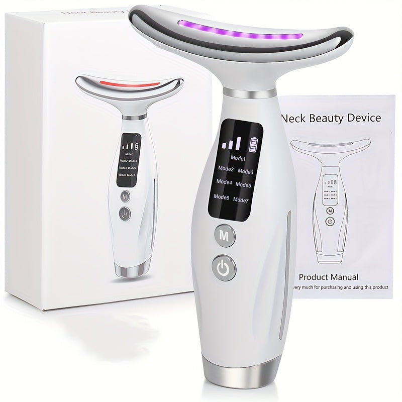 Appareil soin visage rechargeable 7 modes - Masseur facial chauffant USB - Dispositif beauté anti-âge raffermissant