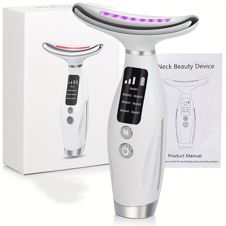Appareil soin visage rechargeable 7 modes - Masseur facial chauffant USB - Dispositif beauté anti-âge raffermissant