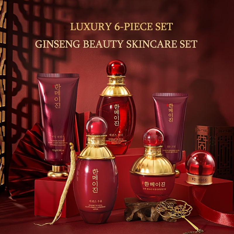 Coffret soins coréens 6 pièces acide hyaluronique et ginseng rouge - Kit hydratation anti-âge K-beauty routine visage