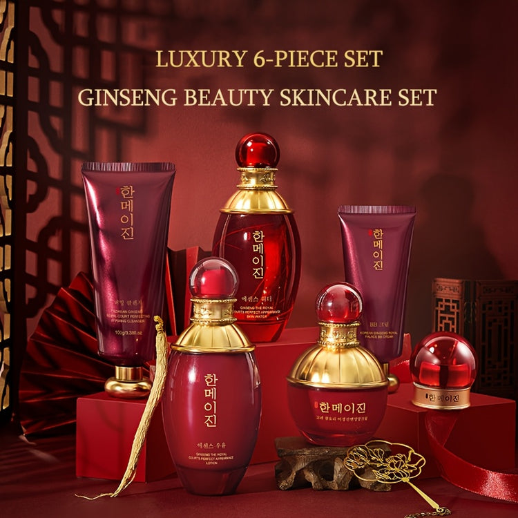 Coffret soins coréens 6 pièces acide hyaluronique et ginseng rouge - Kit hydratation anti-âge K-beauty routine visage