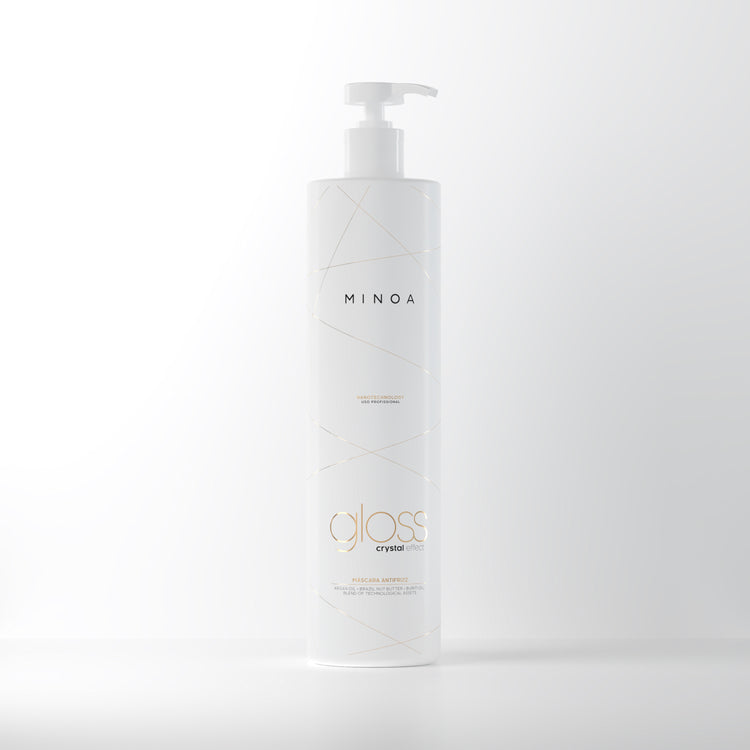 Masque lissant MINOA GLOSS Crystal Effect 1000ml - Soin anti-frizz protéines organiques - Brillance diamant et effet miroir professionnel