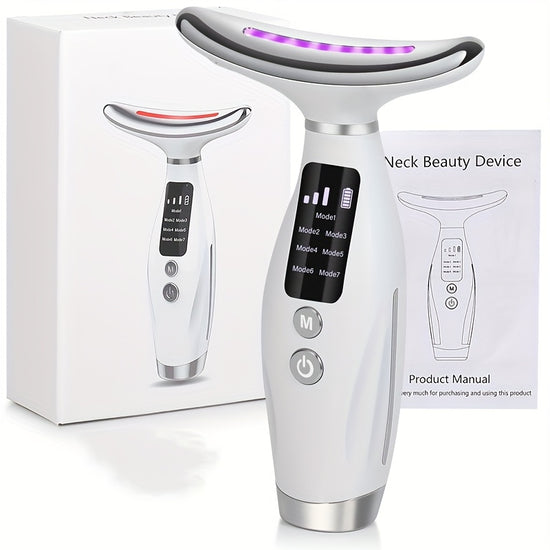 Appareil soin visage rechargeable 7 modes - Masseur facial chauffant USB - Dispositif beauté anti-âge raffermissant