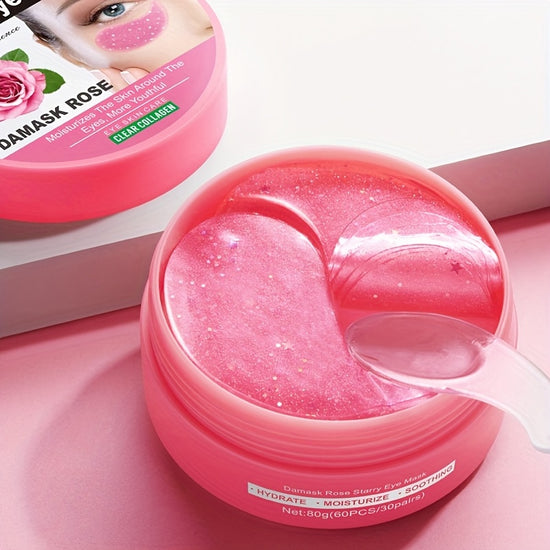 Boîte 60 patchs yeux collagène rose - Masques hydratants anti-âge contour des yeux - Soin anti-cernes K-beauty