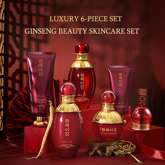 Coffret soins coréens 6 pièces acide hyaluronique et ginseng rouge - Kit hydratation anti-âge K-beauty routine visage
