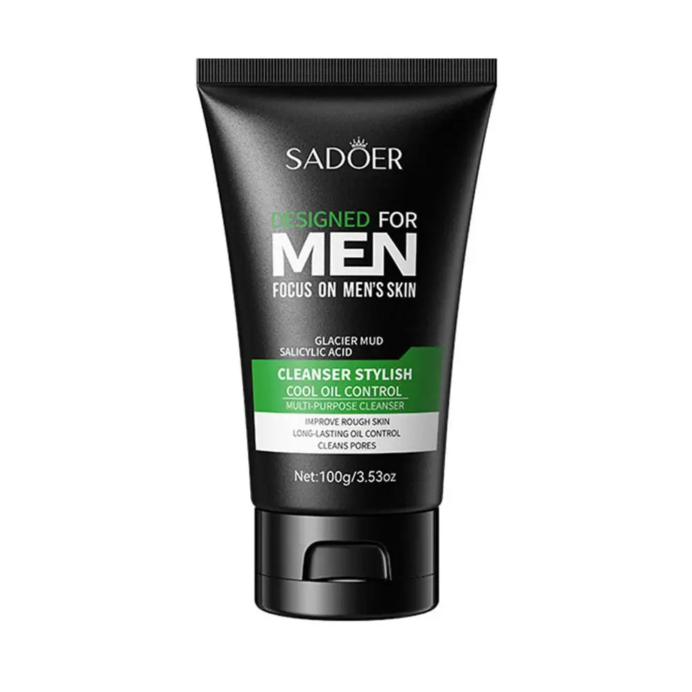 Détail coffret soins homme 5 produits - Kit nettoyant hydratant crème solaire visage - Routine masculine
