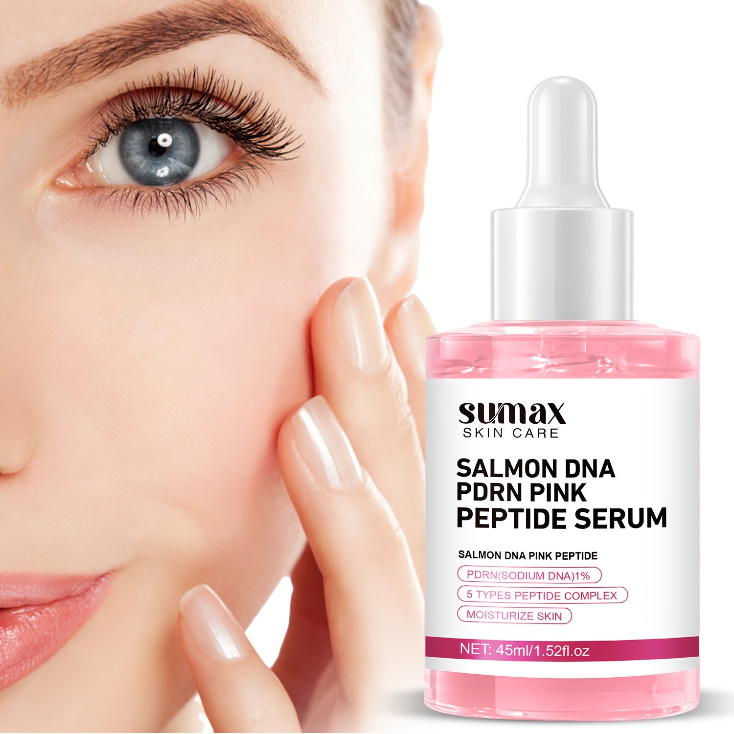 Flacon sérum SUMAX Salmon Pink Peptide - Traitement visage hydratant peptides et huile de saumon - Soin coréen sans alcool 45ml
