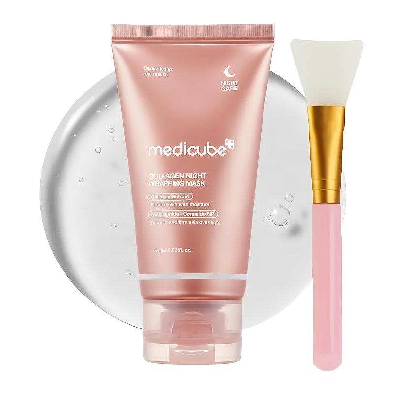 Masque de nuit Médicube collagène 75ml avec pinceau - Soin élasticité et hydratation visage - Sleeping mask K-beauty
