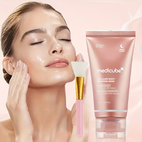Pot masque nuit Médicube collagène avec pinceau applicateur - Soin hydratant élasticité 75ml - Sleeping mask coréen
