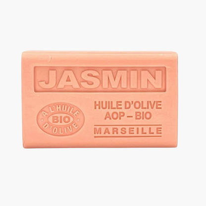 Savon bio huile d'olive AOP parfum jasmin 125g - Fabrication artisanale Provence saponification à froid hydratant naturel
