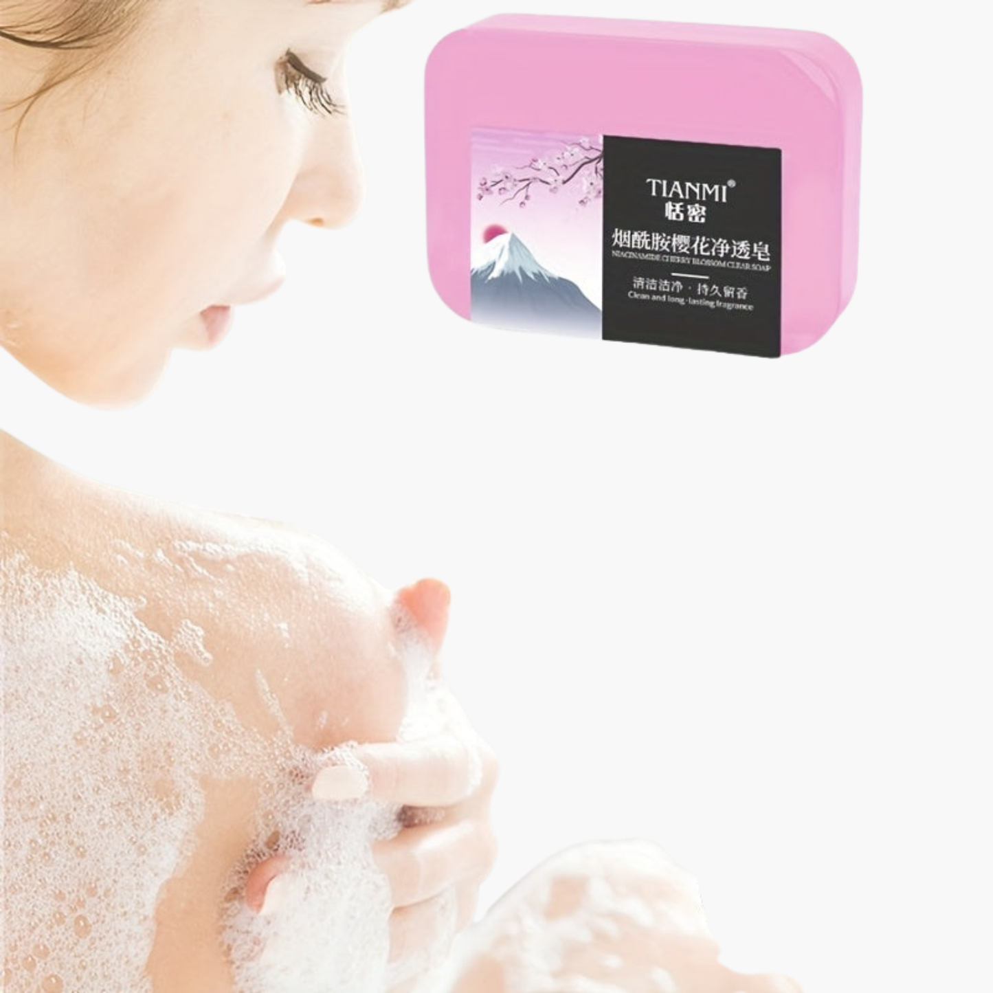 Savon naturel fleur cerisier K-beauty - Nettoyant artisanal nicotinamide visage corps peaux sensibles mousse riche
